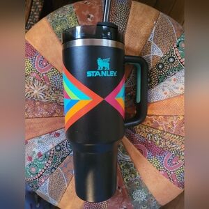 40 oz Stanley Black Travel Mug with Colorful Geometric Design